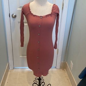 **DEREK HEART** Peach Long Sleeve Rib Knit Body Con Dress